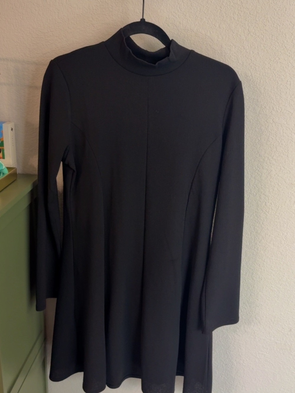 H&M Black Long-Sleeve Mock Neck A-Line Dress